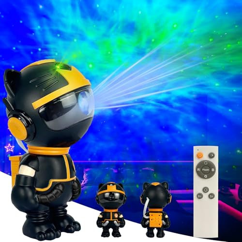Proiettore Stellare Gatto Meccanico,Proiettore Stelle LED Ruotabile a 360°,Luce Notturna con Telecomando,Lampada Proiettore Stelle Può Regolare Luminosità,Direzione,Adatto a Bambini e Adulti (Nero)