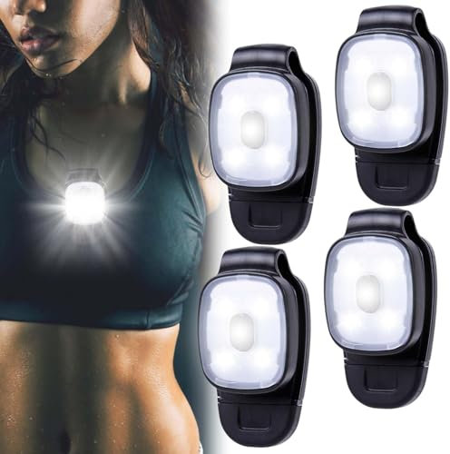 GOMETY 4 Stück LED Clip Lampe Outdoor, LED Stirnlampe mit 3 Lichtmodi USB Wiederaufladbar Nacht LED Lauflichter Klein Taschenlampe Sicherheitslicht für Wandern Camping Laufen Jogger Rucksack (4)