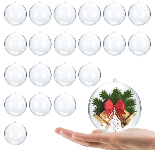 iwiio 20Pcs Clear Baubles to Fill, Clear Plastic Baubles for Craft, DIY Make Your Own Bauble, Christmas Bauble for DIY Craft Christmas Tree Decor Balls, Xmas Party Decorations (4cm)