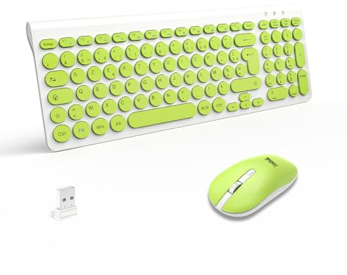LeadsaiL Ensemble Clavier Souris sans Fil, Ergonomique Clavier de Souris, France AZERTY, 2,4 GHz avec Récepteur USB, 12 Raccourcis Multimédia pour Ordinateur, PC, Ordinateur Portable - Vert