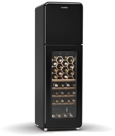 Klarstein Shirley Weinkühlschrank Mit Gefrierfach - 63 Flaschen, Zwei Zonen, –10 bis 18 °C, Freistehend, LED-Beleuchtung, Retro-Design, Hybrid-Regale, Chrom