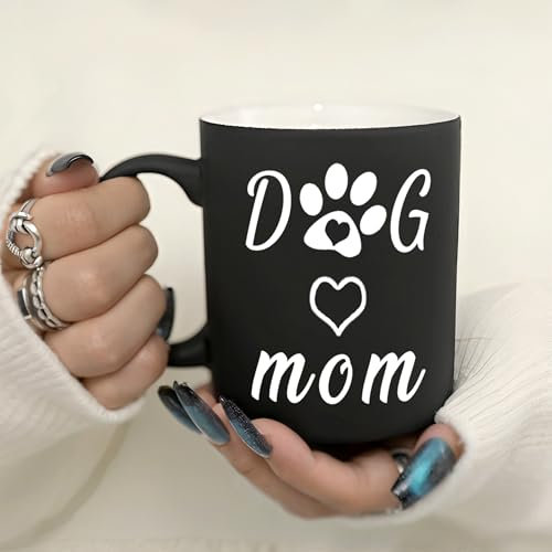 11oz Vibrant Dog Mum Mug Gifts, Dog Mom Ceramic Coffee Mug Mothers Day Mug with Text - Gifts for Women, Her, Mom, Friends, Colleagues - for Christmas, Birthday, Doggy Lovers (Black)
