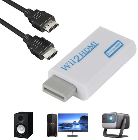 YSFSootie Wii auf HDMI Adapter, Konverter für 1080P/720P HD Video, 0,9 m HDMI-Kabel, 3,5 mm Audio, kompatibel mit allen Wii-Display-Modi