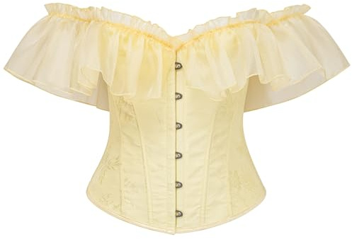 SHYMMUO Women Corset Top with Lace Sleeve Sexy Bustier Lingerie Waist Cincher Costume Tops