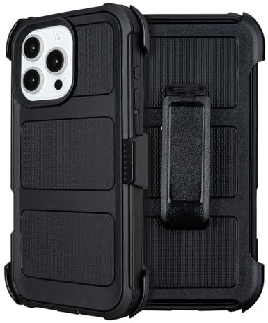 Saiboro for iPhone 13 Pro Max Case with Belt Clip Holster, Shockproof Heavy Duty Rugged with Stand, 2 Layers of Sturdy, for Protective Phone Case iPhone 13 Pro Max Case Black
