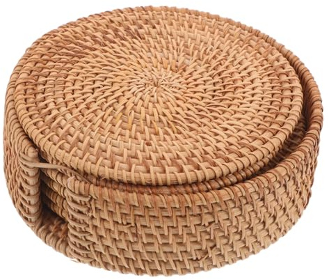 Cabilock 6 Pezzi Sottobicchieri Rotondi Intrecciati in Rattan con Sottobicchieri Sottopiatti Resistenti al Calore per Tazze da Tè e Bicchieri Protezione