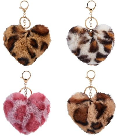 DICOSMETIC Lot de 4 porte-clés en forme de cœur avec imprimé léopard - 4 couleurs