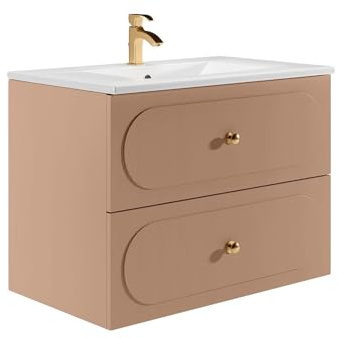 Vente-unique-Mobile bagno sospeso con lavabo da incasso - Rosa antico - 80 cm - SATOBAL