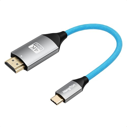 HangTon - Câble USB Type-C vers HDMI 4K 60P pour ordinateur portable, caméra vers écran TV HD, moniteur, vidéoprojecteur, Canon EOS R5C R6, iPhone 15/16, Atomos Ninja V, Portkeys, tressé bleu, 20 cm