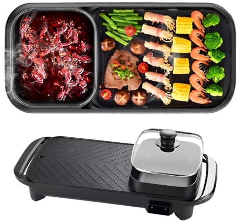 2-in-1 Electric Hot Pot & Grill Pan, Smokeless Non-Stick Multi-Cooker for Home, Thick Die-Cast Body, Easy to Clean