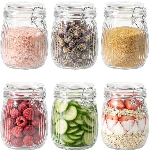 Einmachgläser mit Deckel Luftdicht, 6er Set 750ml Vorratsdosen mit Bügelverschluss, Perfekte Vorratsgläser & Vorratsdosen Glas für Küche zur luftdichten Aufbewahrungsgläser von Tee, Kaffee & mehr