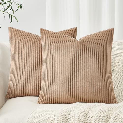 Topfinel Kissenbezug 40x40 Braun Kordsamt 2er Set Gestreiftes Muster Kissenbezüge Kissenhülle Dekokissen Sofakissen Couchkissen Dekokissen Zierkisse