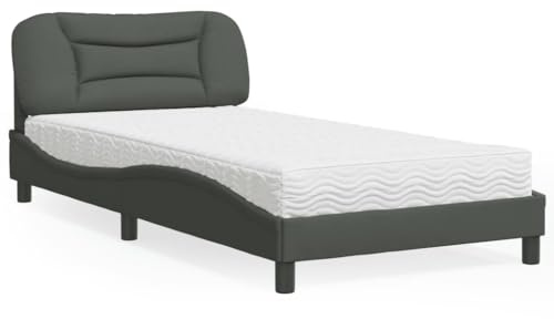 Ordellia Hvar Bett mit Matratze, Dunkelgrau, 100x200 cm, Stoffbezug, Komfortmatratze H2/H3, Wellenform Design, Schlafzimmer Möbel