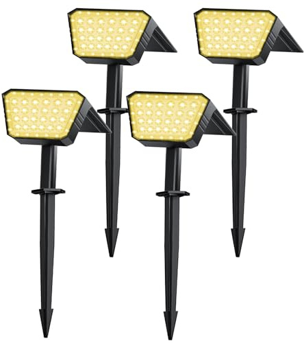 FIFlying Faretti Solari da Esterno 4 Pezzi, 44 LED Faretti Solari a LED da Esterno, 3 Modalità IP67 Impermeabile Lampade da Giardino per Cortile, Patio, Vialetto, Alberi - Bianco Caldo