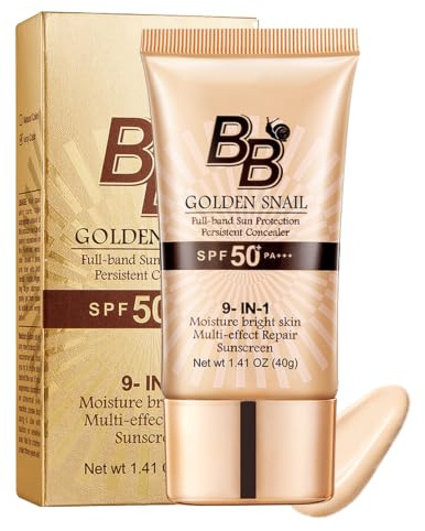 Vaethy Gold Snail BB Cream SPF 50, tonad dagkräm med solskyddsfaktor, 9-i-1 Foundation & Concealer, lätt konsistens, långvarig finish, CC Cream för naturlig hy (01# natural) (elfenben)