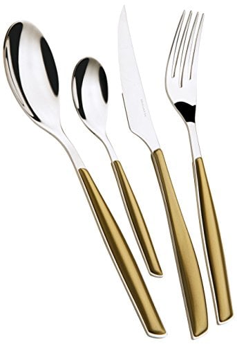 BUGATTI, Glamour, Ensemble de 24 Couverts en Acier Inoxydable 18/10 et Manche Couleur Or. Ensemble de Couverts 6 Personnes composé de 6 cuillères, 6 fourchettes, 6 Couteaux et 6 cuillères à café