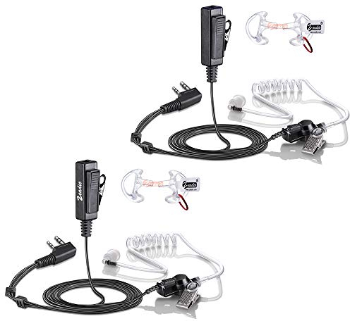 Zeadio Surveillance Covert Air Acoustic Tube Walkie Talkie Earpiece Headset with Earmold and Push-To-Talk Microphone for Kenwood Baofeng HYT 2 Pin Two Way Radio (Pack of 2)