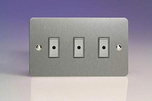 Varilight 3-Gang 1-Way Remote/Tactile Touch Control Master LED Dimmer Light Switch 3 x 0-100W (Max 10 LEDs) Brushed Steel JFSE103
