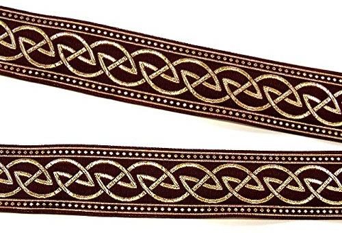 10m Keltische Borte Webband 35mm breit Farbe: Bordeaux-Gold von 1A-Kurzwaren 35034-bogo