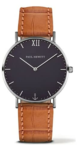 Paul Hewitt Unisex Erwachsene Analog Quarz Uhr mit Leder Armband PH-SA-S-St-B-16M