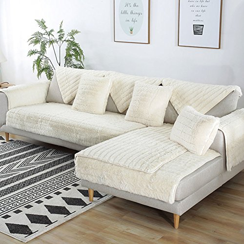 FDJKGFHGFCGDFGDG Volle Deckung schonbezug Sofa,Winter Anti-rutsch plüsch sofabezug Rückenlehne zu Decken Moderne schlichtheit Couch abdeckungen Sofabezug für Wohnzimmer -Weiß 70x150cm(28x59inch)