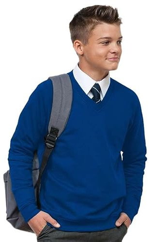 Ages 3-16 Boys Girls Unisex School Sweater V Neck Fleece Sweatshirt Uniform Black Navy