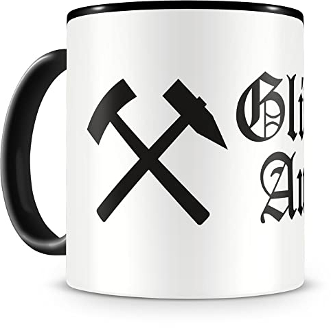 Samunshi® Schlägel und Eisen Glück Auf (C) Tasse Kaffeetasse Teetasse Kaffeepott Kaffeebecher Becher Ruhrpott Schalke Schlägel und Eisen Glück Auf(C) 300ml schwarz/schwarz