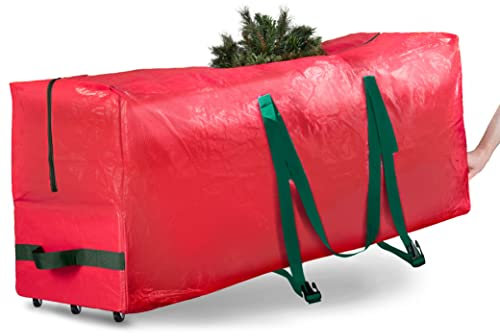 Rolling Christmas Tree Storage Bag with Wheels 9 FT - Easy Carry & transport Xmas Tree Bag with Durable Wheels & Handles - 100% Waterproof Xmas Tree Storage Box Protects from Dust Moisture & Insect