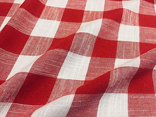 Tissu à carreaux vichy lin à carreaux de buffle - couture, rideaux, ameublement de la maison - 140 cm de large, rouge/blanc, 2 METRES
