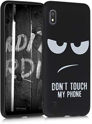 kwmobile Hülle kompatibel mit Samsung Galaxy A10 - Handyhülle Silikon Case - Don't Touch My Phone Weiß Schwarz