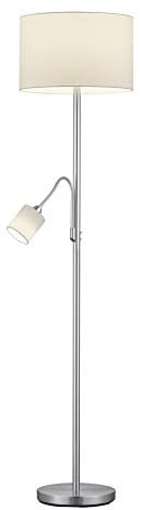 lightling modern Stehleuchte mit Lesearm in nickel matt, Stoffschirm weiß, exkl. 1 x E27 max. 60W und 1 x E14 max. 18W, ø 35 cm, Höhe: 170 cm