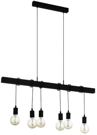 Vintage Pendelleuchte TOWNSHEND 6-flammig E27 schwarz 100x10cm H:110cm dimmbar