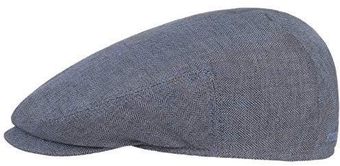 Stetson Woodfield Linen Flatcap - Leinenmütze Herren - Schirmmütze aus Leinen mit UV-Schutz (+40) - Sommercap Herringbone - Flat Cap Frühjahr/Sommer - Herrenmütze braun-blau 59 cm