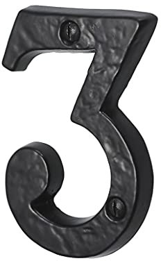 SISI UK® Numeri in ghisa nera per porta di casa, con finitura anticata, 7,6 cm, con viti (numero 3)
