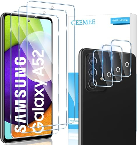 GEEMEE für Samsung Galaxy A52 4G/A52 5G/A52S 5G für Panzerglas Schutzfolie + Kameraschutz,3 Stück +3 Stück 9H Filmhärte Gehärtetem Schutzglas Empfindlichkeit schutzfolie