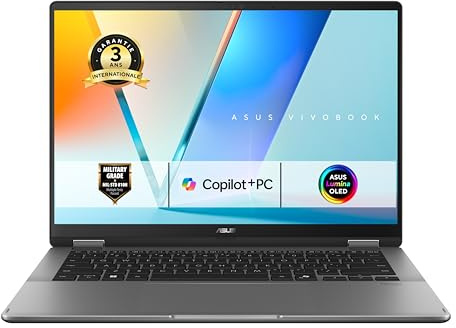 Asus Vivobook 16 Flip 16 pouces WUXGA OLED PC Portable Convertible (Intel Core Ultra 7 258V, 32GB LPDDR5X, 1TB SSD, Intel Arc Graphics, Windows 11 Home) – Clavier AZERTY - Sans Chargeur.