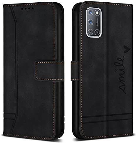 Bravoday Coque pour Oppo A52 4G / Oppo A72 / Oppo A92, Etui Cuir avec Magnetique, Flip Pochette Housse pour Oppo A52 4G / Oppo A72 / Oppo A92 Protection, Noir