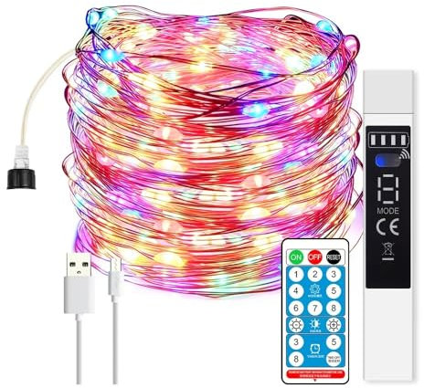 Jandei - Guirnalda Micro LED, Tira Luminosa con Mando a Distancia, Temporizador, Recargable USB (batería 1800MA). Decoración Interior y Exterior Fiesta, Navidad (Multicolor, 10 Metros)