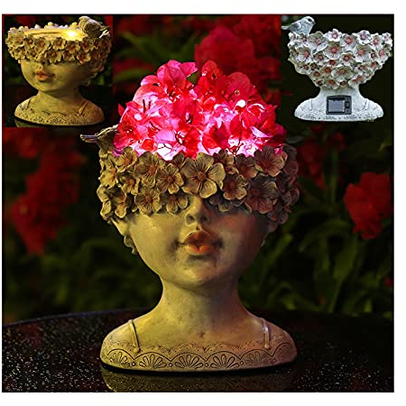 AJEYPMZ Art de décoration de Pot de Fleur succulente de tête Humaine de résine, Pot de Fleur de Portrait de décoration individuelle de Vase Solaire,White,S