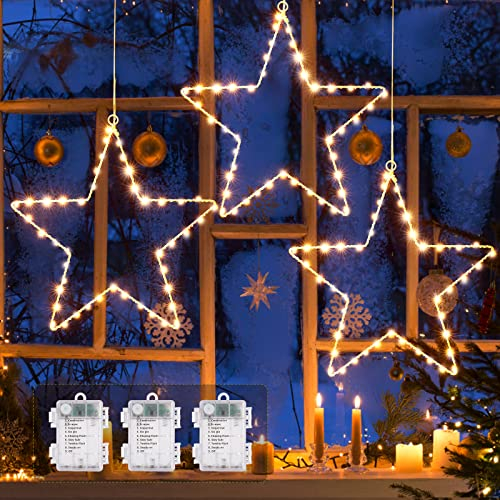 GlobaLink 3 Stück LED Weihnachtsstern Beleuchtung, Weihnachtsdeko Fenster mit 135 LEDs 8 Modi Batteriebetrieben für den Innen- und Außenbereich Weihnachten, Party, Deko, Hochzeit, Garten, Balkon