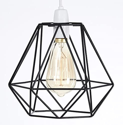 Retro Metal Wire Basket Cage Pendant Light - Vintage Industrial Style - Easy Fit Black