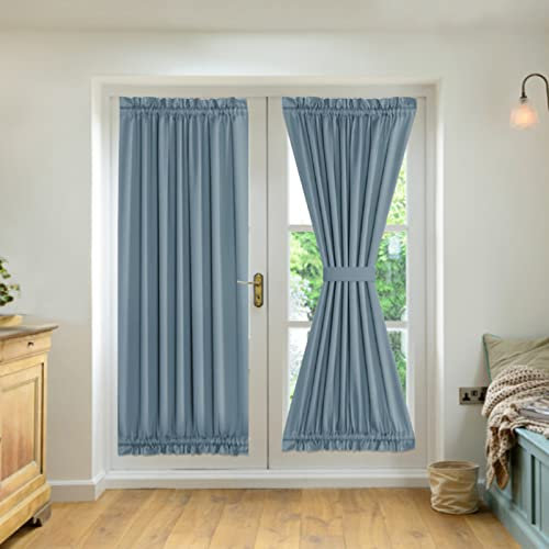 Benkeg 2 Panel French Door Curtains With Rod Pocket Tieback Indoor Sun Blocking Privacy Grommet Curtains Thermal Blackout Curtain for Window Kitchen Patio Doors 25 x 72 Inch, Blue