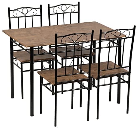 SETSAIL Esszimmergruppe mit Esstisch und 4 Essstühlen, Küchentisch-Set für die Küche, Wohnzimmer, Esszimmer, Dunkelbraun & Schwarz, 109cm Tisch + 4 Stühle