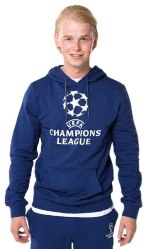 Felpa Champions Coppa Campioni Modello Logo Competizione. Felpa con Cappuccio 100% Cotone. Adulto Ragazzo. (XL)