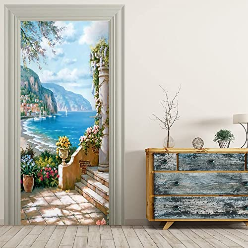 VIRANDA 3D Türtapete Selbstklebend Türposter - GARTEN AM MEER - Türaufkleber Türklebefolie 86x200cm