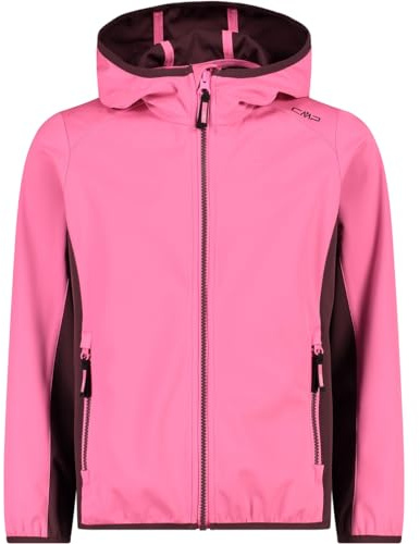 CMP Unisex Kinder Leichte Softshelljacke für Kinder mit Fester Kapuze Jacke Kokon-Mantel, Rosa Fluo-Pflaume, 128