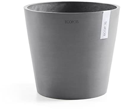 ECOPOTS Maceta Amsterdam extra alta, color gris claro, diámetro de 34 cm, 66 cm de alto, redondo, grande, maceta de plástico reciclado, elegante maceta alta, moderna para interior y exterior