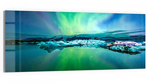 DEQORI Glasbild Echtglas | Motiv Leuchtendes Polarlicht | horizontal einteilig 125x50 cm | schöne Dekoration | Wandbild für Wohnzimmer, Schlafzimmer, Flur & Küche | moderne Wanddeko