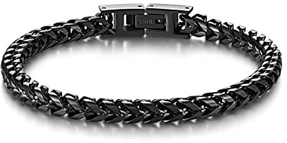 LUCKY2+7 Mens Bracelet - Stainless Steel Fold Over Clasp Franco Chain Bracelets for Men Jewelry Gifts for Dad Grandpa Husband