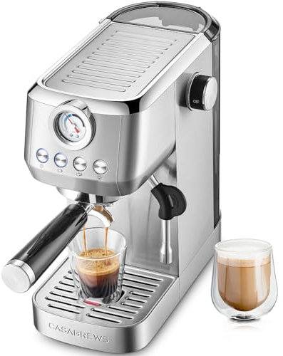 CASABREWS - Máquina de café espresso de 20 barras, máquina de café espresso de acero inoxidable con espumador de leche a vapor, máquina de café con depósito de agua extraíble de 45 onzas